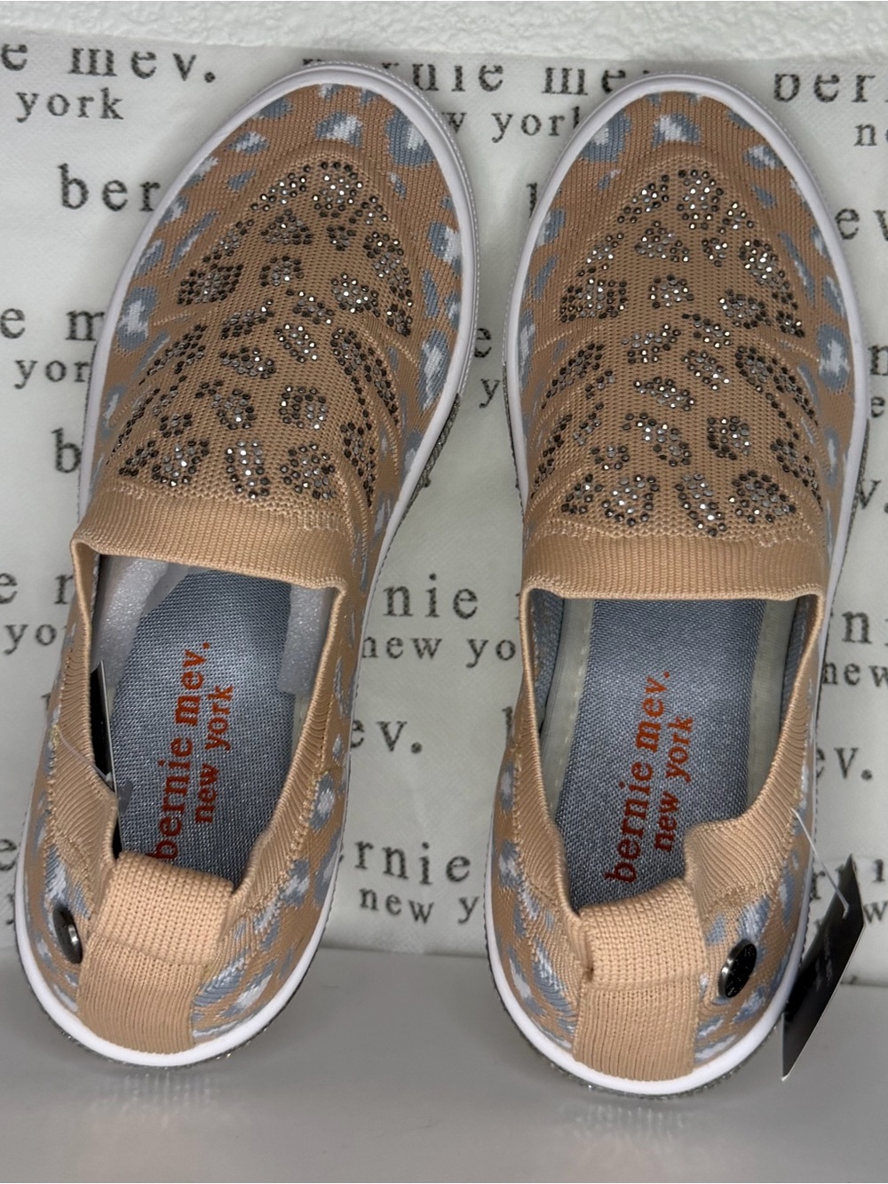 bernie mev. Tan Slip-On Sneakers with Leopard Metallic Accents